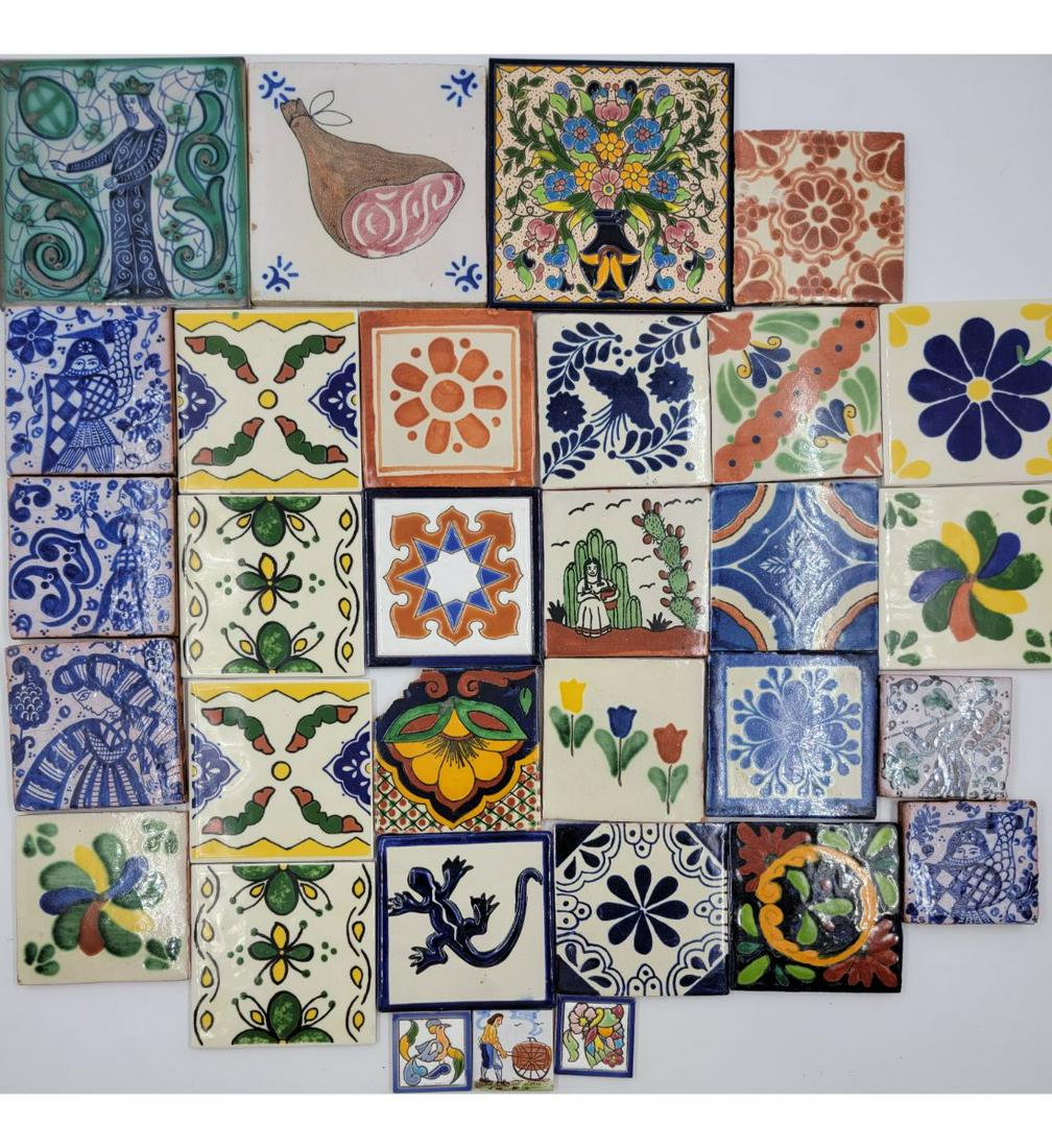 A Grouping Of Mixed Vintage And Antique Tiles, Few Signed See Pics: A Grouping Of Mixed Vintage And Antique Tiles, Few Signed See Pics, Various Sizes. READ CAREFULLY! Good condition see pics Descriptions provided in both printed and online catalog formats do not inclu