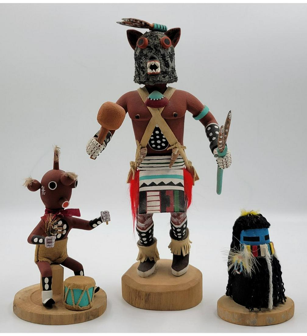 Lot Of 3 Native American Kachina Dolls Two Are Artist Signed, Rain Dander ZUNI HEAD PART SEE PICS (1 of 20)