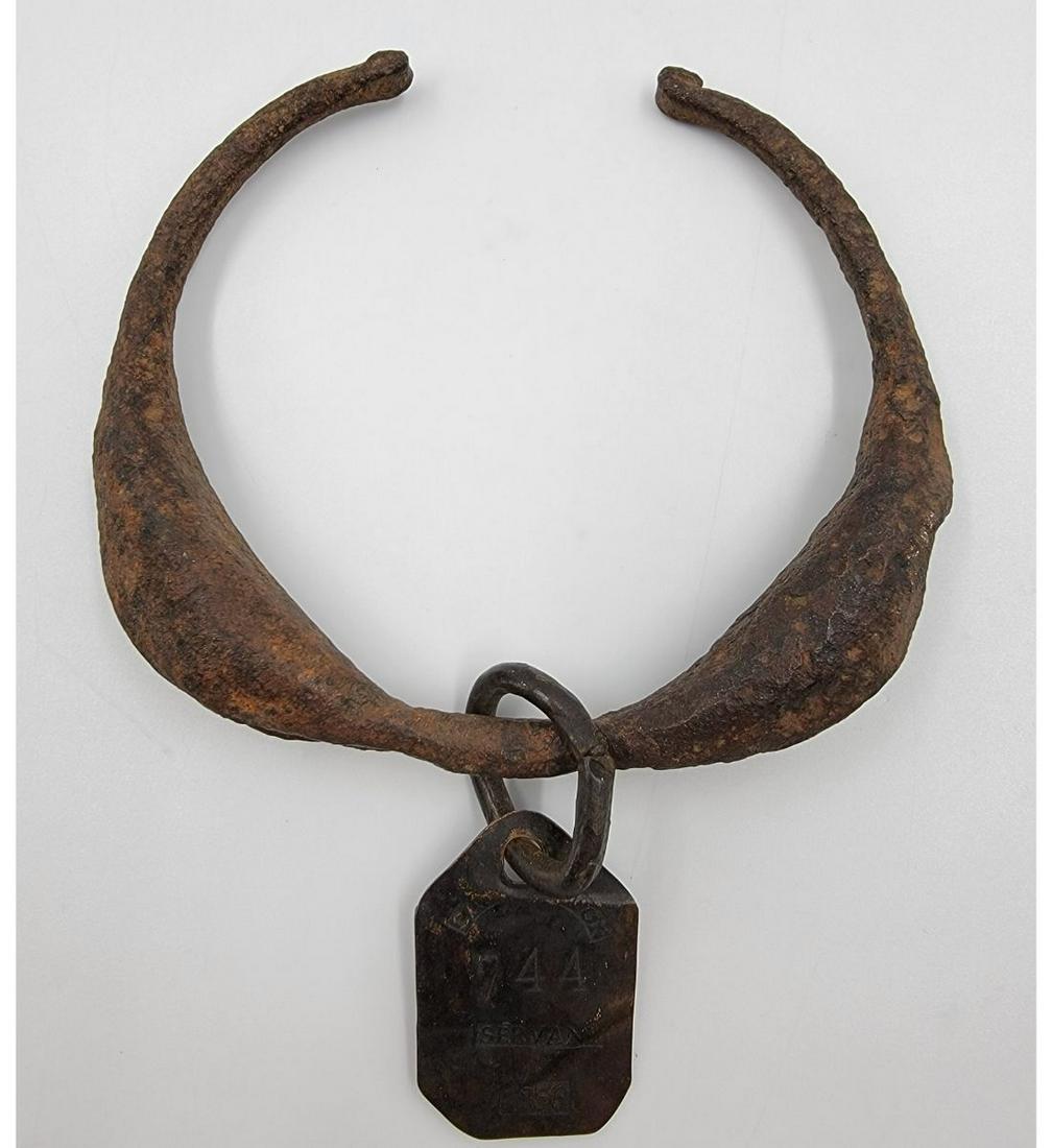 Antique Hand Forged Slave Rattle Ankle Shackle With A Tag ( Probably Added) (1 of 14)