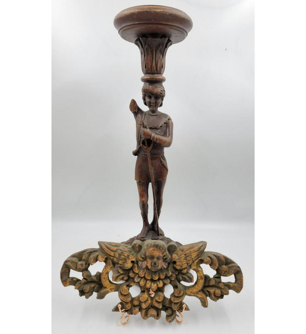 Lot Of 2 Antique Carved Continental Wood Figure, A Stand And A Wall Plaque 18-19th C (1 of 20)
