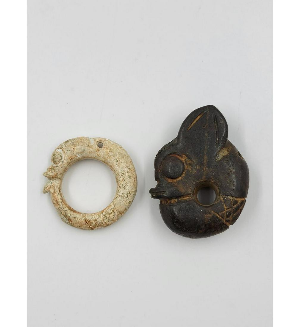 Lot Of 2 Carved Chinese Hardstone (Jade) Hongshan Style Pendants Age Unknown (1 of 15)