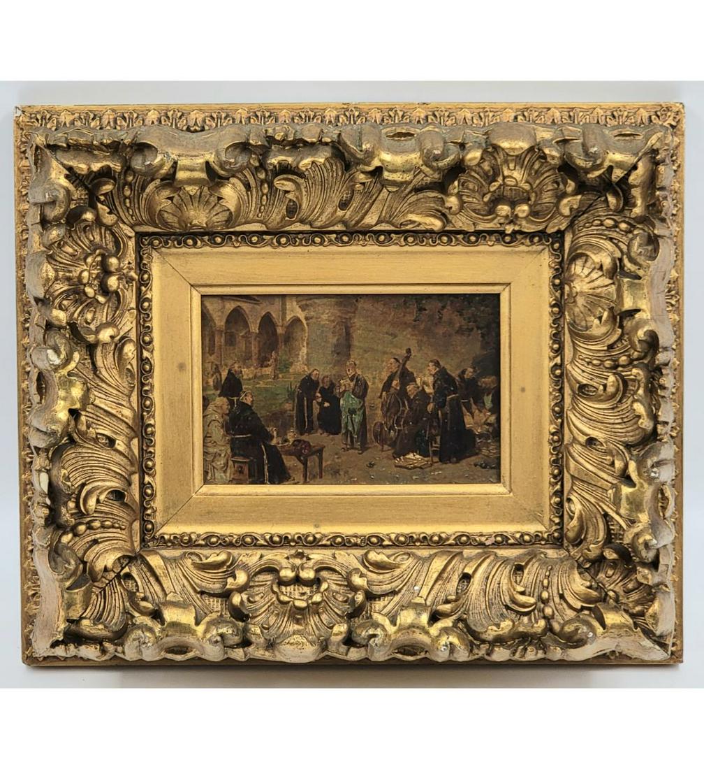 Adolf Humborg 1847-1921, 19th C O/B (Panel) Painting With Monks In Period Frame Heavy (1 of 8)