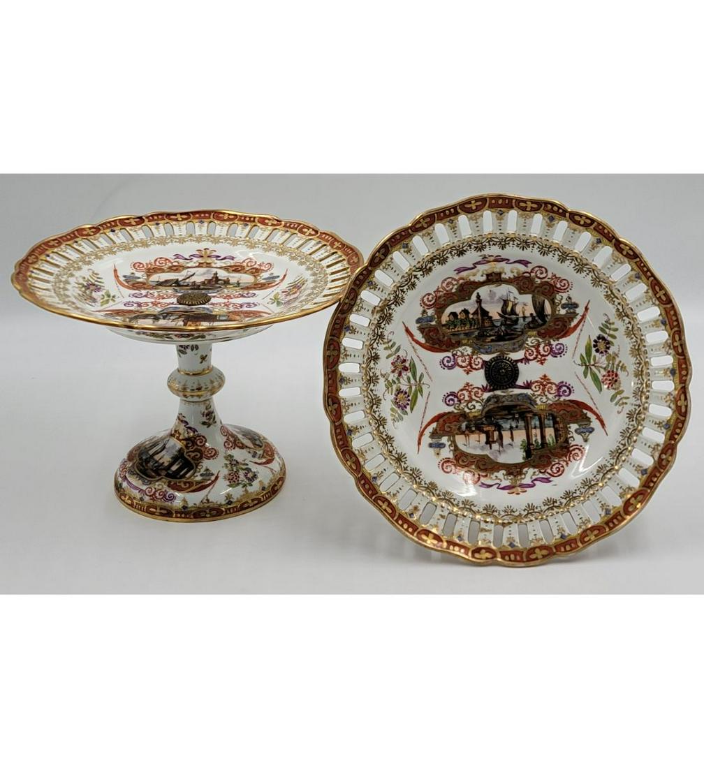 Museum Quality Pair Of Finely Painted German Porcelain Tazza Early Dresden Blue Underglaze Mark (1 of 17)