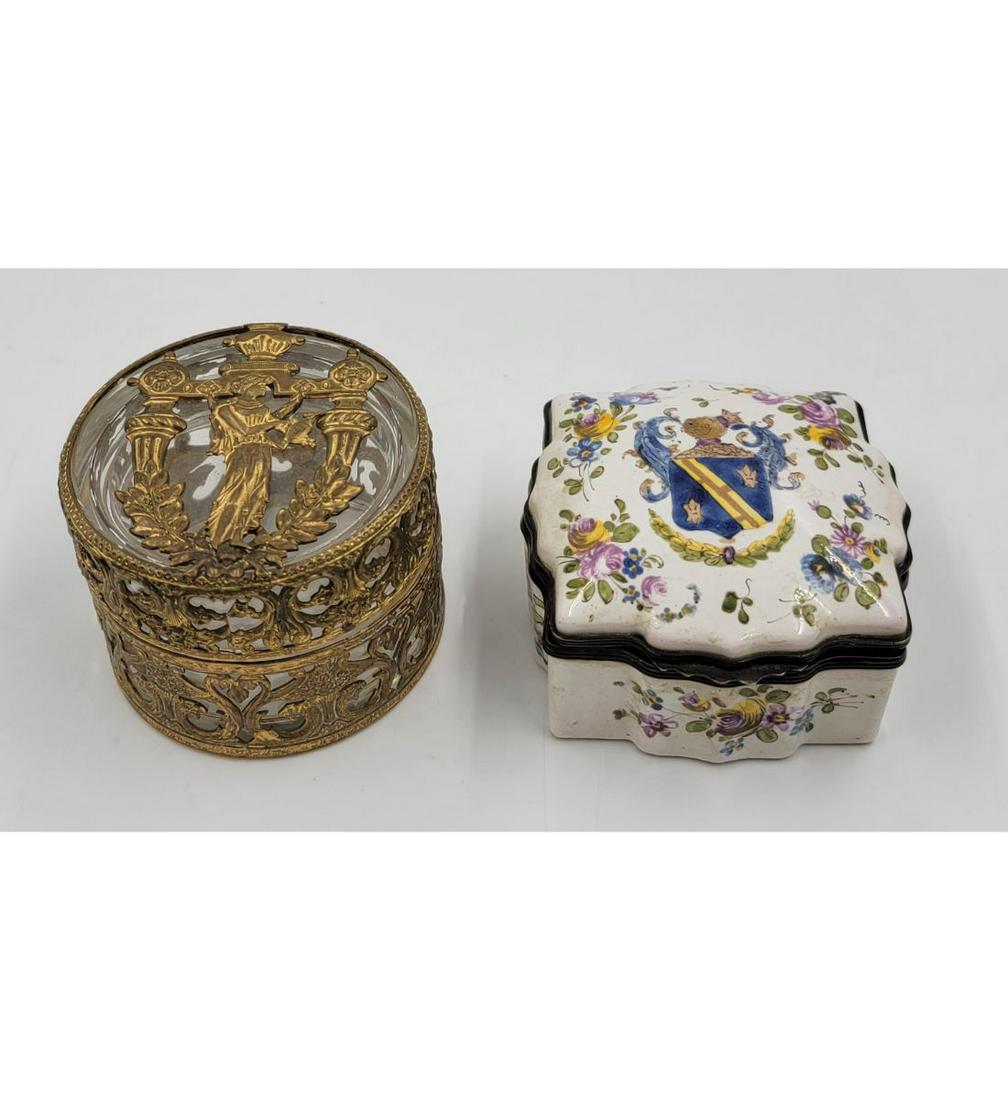 French 18th Century Lille Porcelain Box And Round Bronze Mounted Glass Box 19th C (1 of 13)