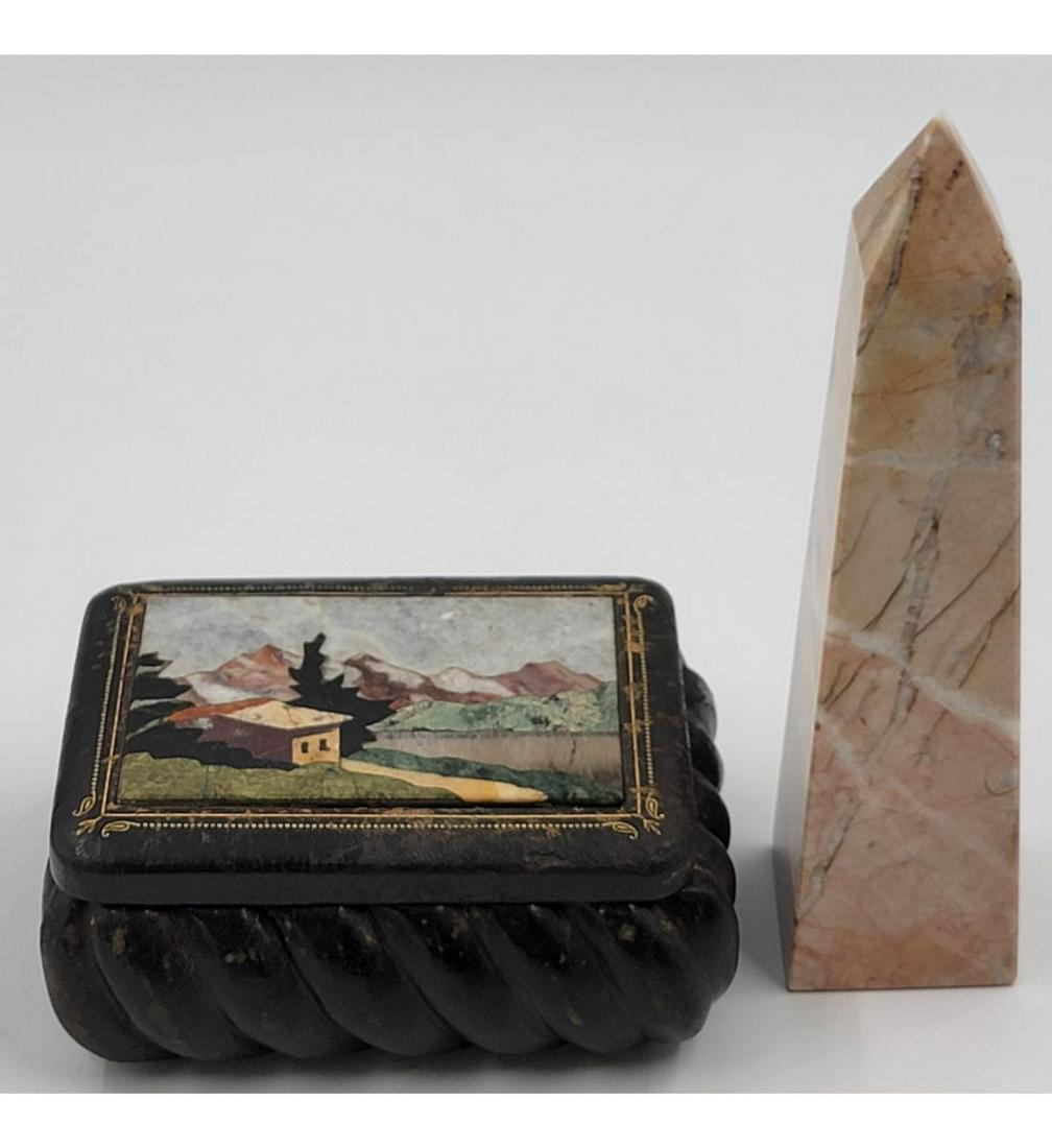 A Pietra Dura Box And Marble Obelisk , Beautiful Colors (1 of 9)