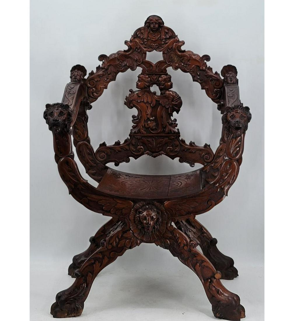 A Very Fine Antique Carved French Curule Armchair Probably 18-19th Century (1 of 20)
