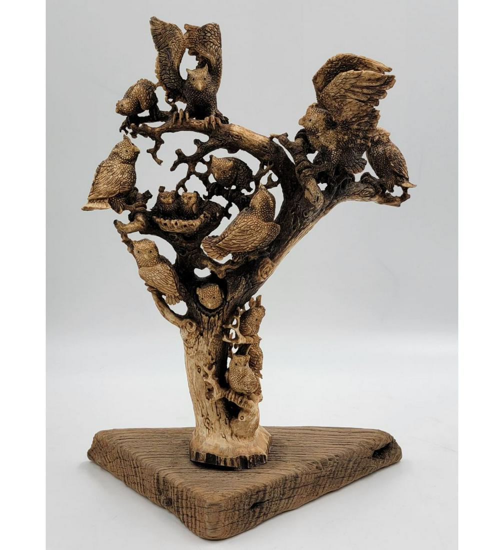 A Fine Owl Sculpture Carved Antler "LARGE OWL FAMILY" (1 of 20)