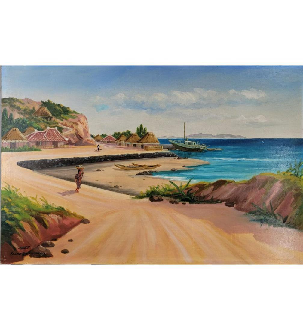 1955 Oil On Board Painting Signed Tsune: 1955 Oil On Board Painting Signed Tsune. Frame Measure 24" X 36". READ CAREFULLY! Good condition see pics Descriptions provided in both printed and online catalog formats do not include condition repo