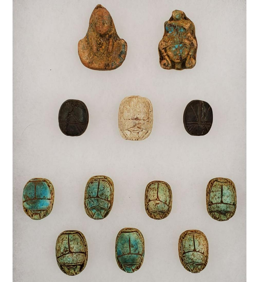 A lot of 12 Egyptian Faience Scarabs & Pharaonic Pendants (1 of 17)