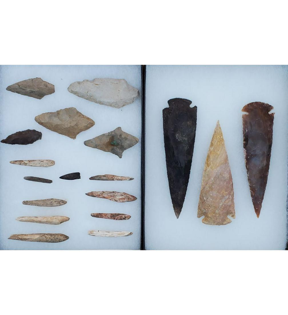 Lot of Native American Arrowheads & Antler Knapping Tools (1 of 11)