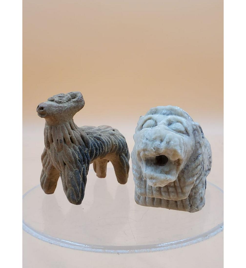Ancient Indus Valley Ram Clay Sculpture & Mesopotamian Lion Marble Sculpture (1 of 20)