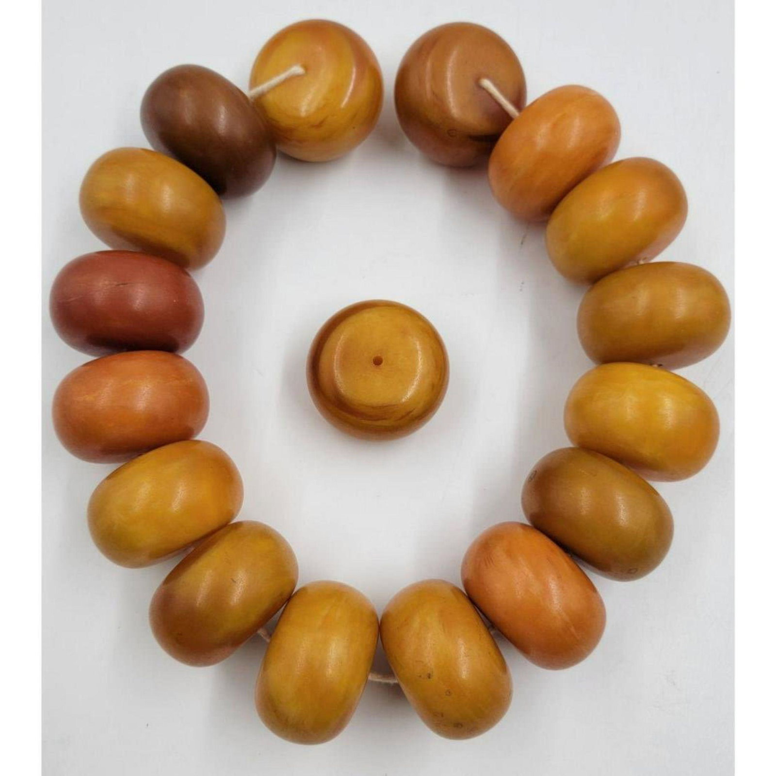 17 Large Egg Yolk / Butterscotch Amber Beads On A String 49.1 MM X 31.1MM (975.2 GRAMS) (1 of 10)