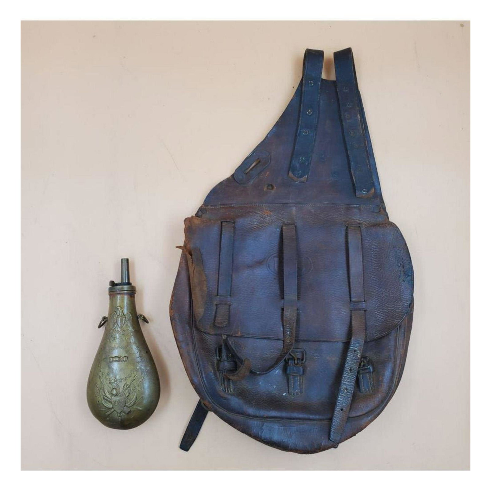 1904 U.S. Calvary Saddlebag & "Peace" Black Powder Flask (1 of 16)