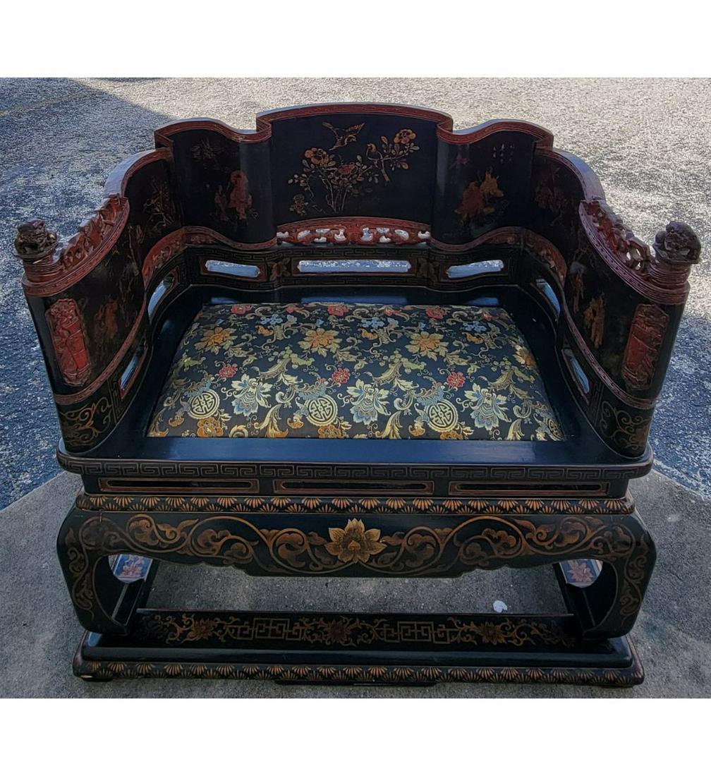 Antique Chinese Chair Carved, Lacquered And Hand Painted 19th Century Signed (1 of 16)