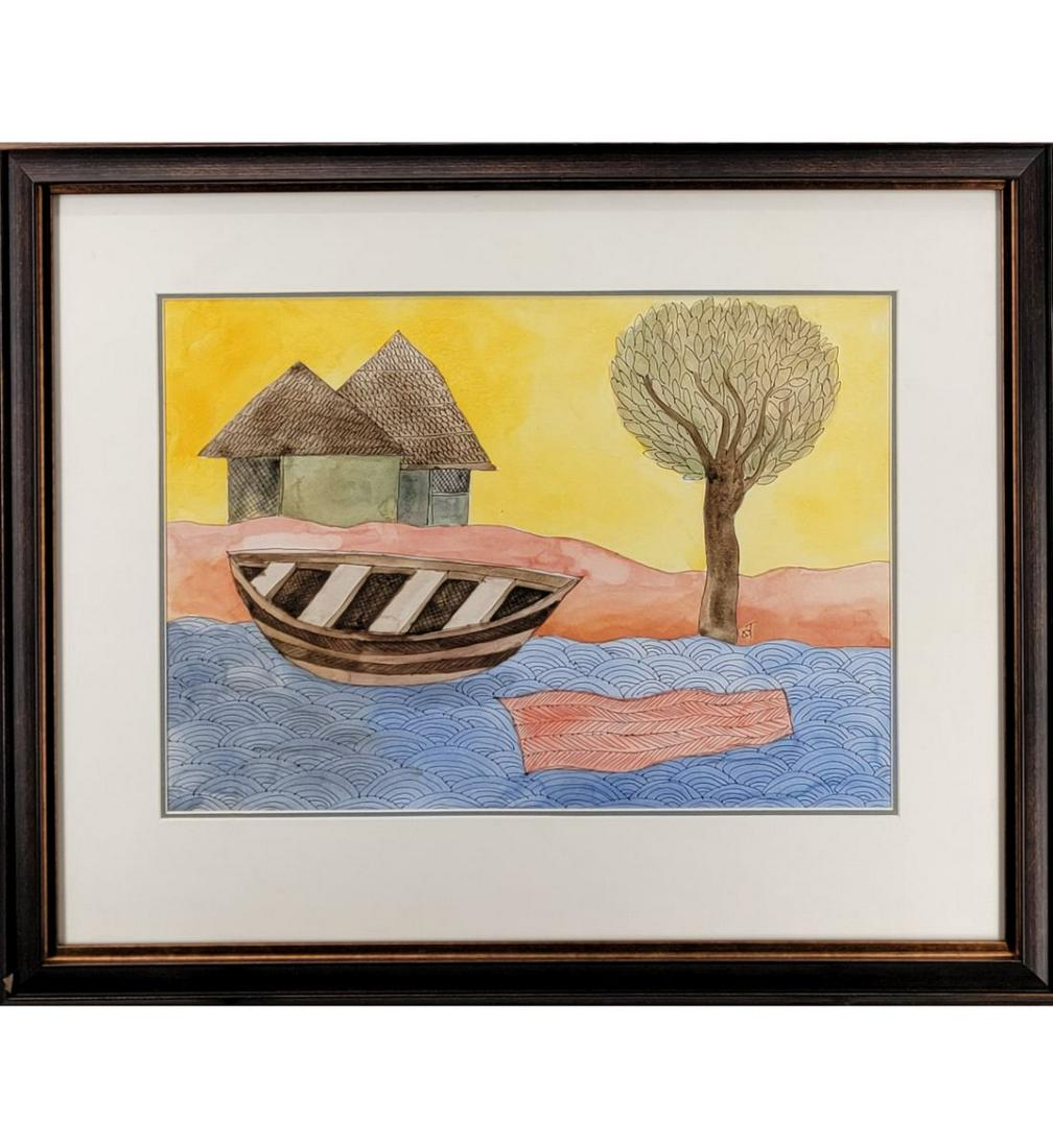 INDIA-BADRI NARAYAN 1929-2013 Watercolor Painting 2002: ***We at RBFineArts can only attribute this work to BADRI NARAYAN 1929-2013 based upon the quality and the presence of a signature, We are not an authentication service. We can only declare the work a