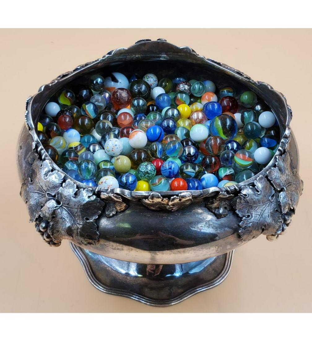 Lot Of Approx. 500 Marbles, Presented in A Quadruple-Plated Silver American Made Antique Compote. (1 of 8)