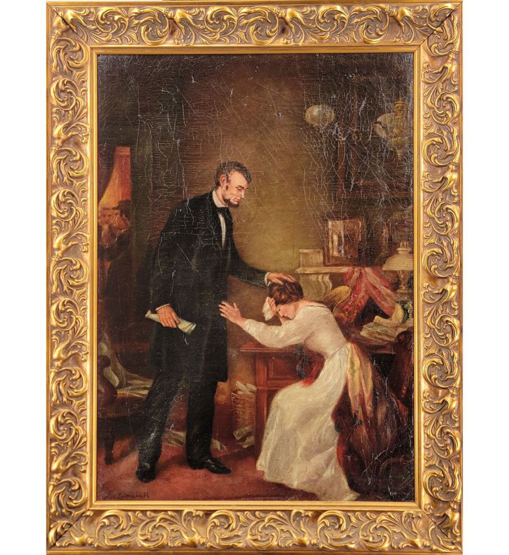 J. Campbell 19th C Oil On Canvas Painting Father Abraham Lincoln After J.L.G Ferris (1 of 14)