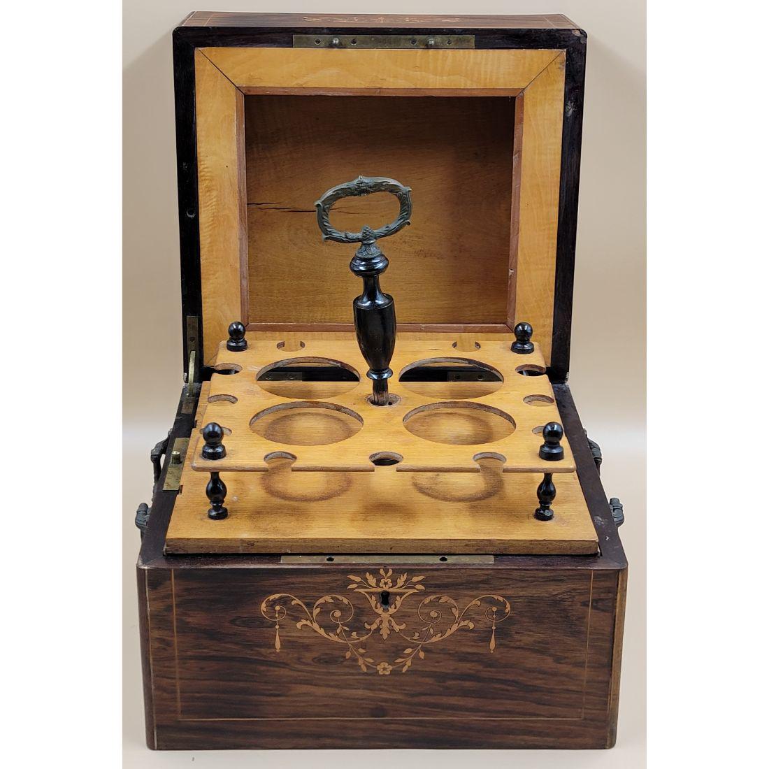 A Fine Inlaid French Rosewood Tantalus Box "Liqueurs" (1 of 15)
