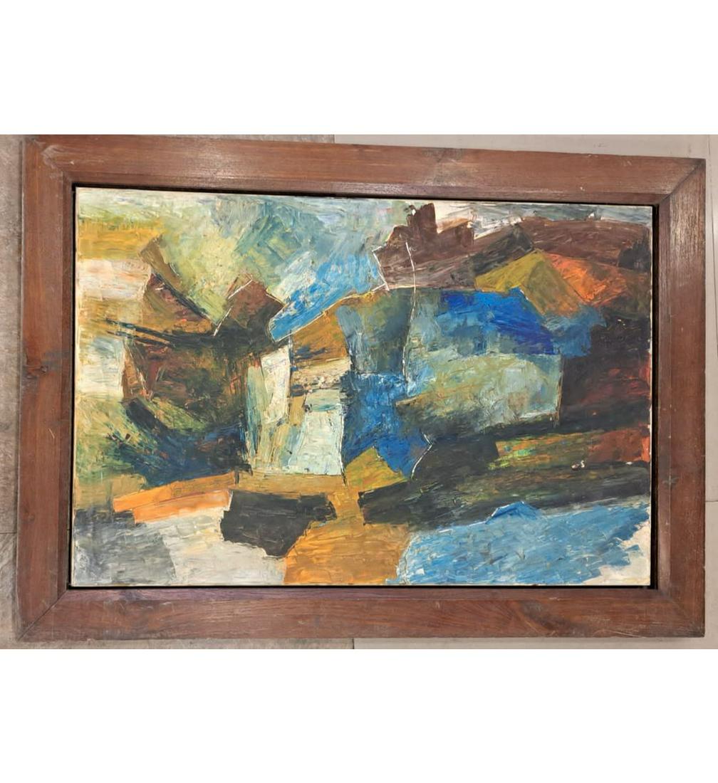 India-Ram Kumar 1924-2018 Acrylic On Canvas Abstract Painting Signed Verso w/ COA (1 of 12)