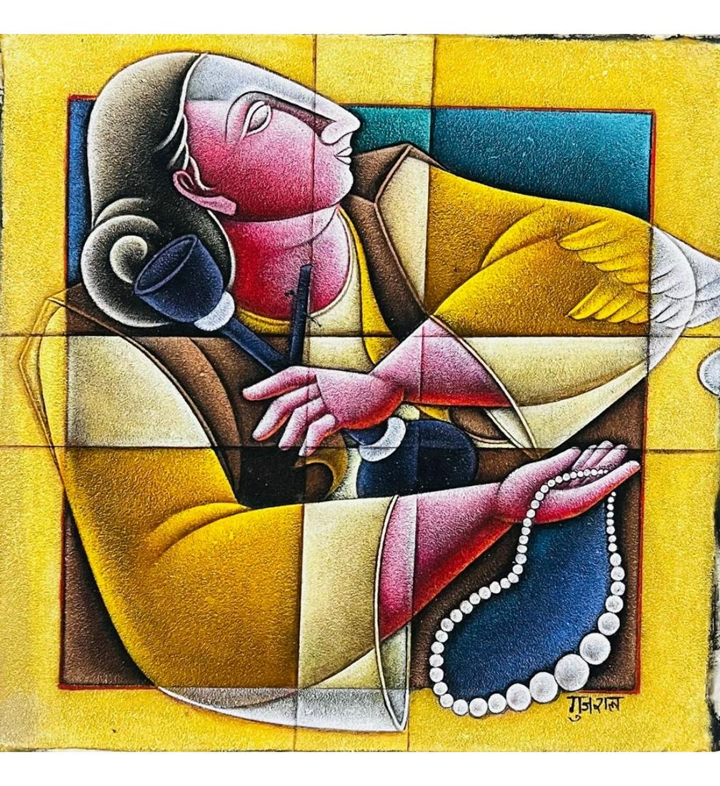 India-Satish Gujral 1925-2020 Marble Dust & Oil On Canvas Painting Signed (1 of 13)