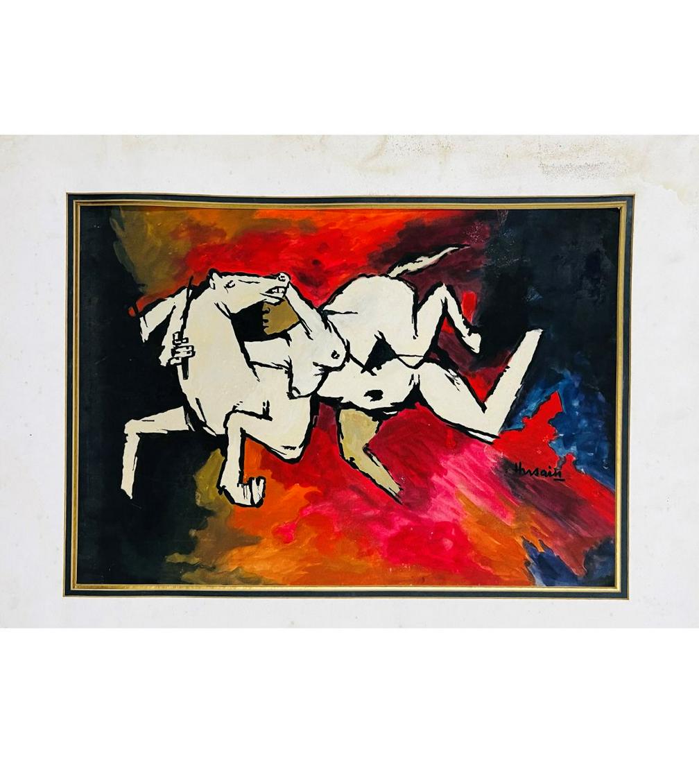 India-Maqbool Fida Husain 1913-2011 Watercolor Painting No COA (1 of 11)