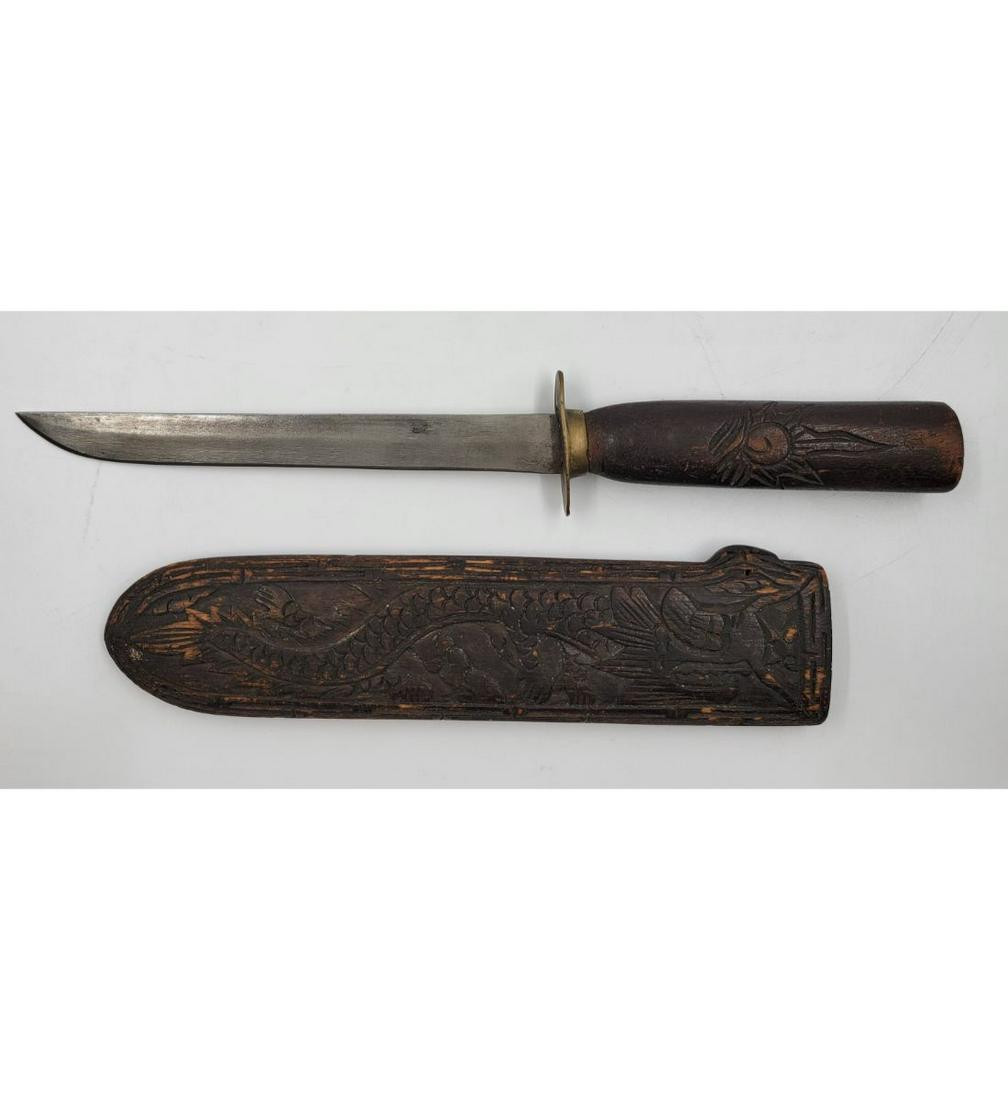 A Handmade Chinese Knife With Carved Wooden Sheath (1 of 13)