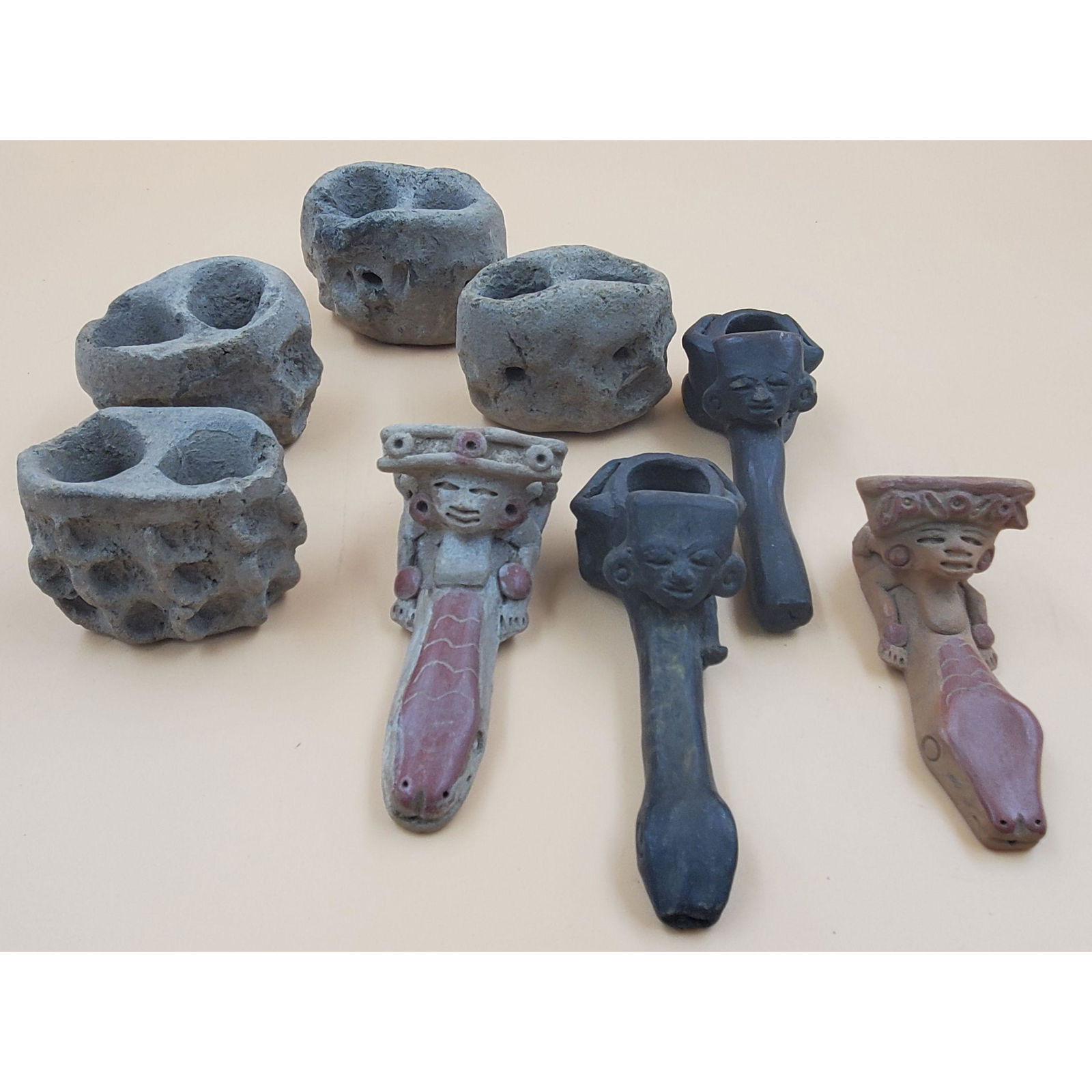 Lot of Pre Columbian Style Terra Cotta Pipes & Candeleros (1 of 13)