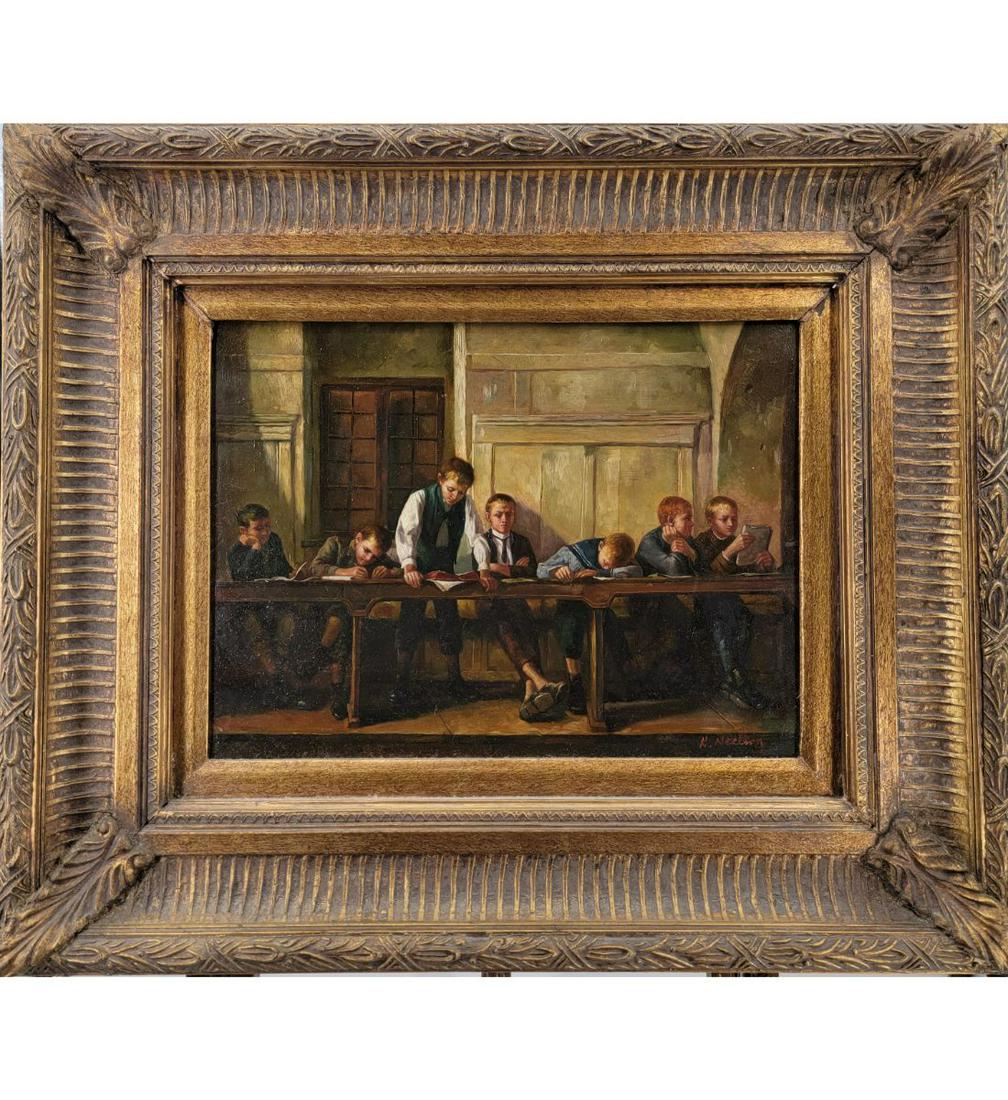 Raymond Perry Rodgers Neilson 1881-1964 Interior Painting Boys In A Classroom Signed Lower Right (1 of 12)