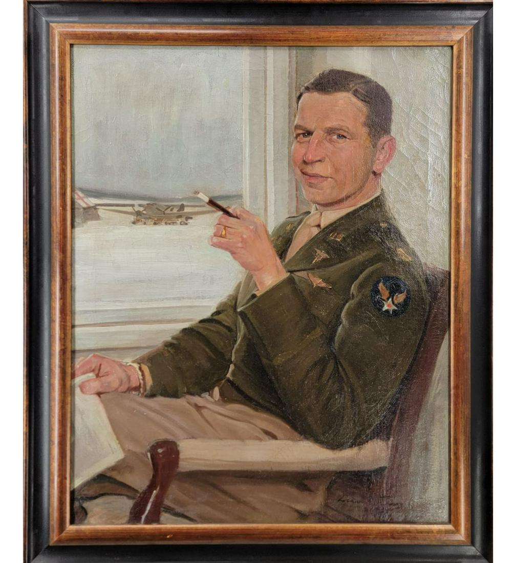 Large Oil On Canvas Portrait Painting Of A US General Signed & Dated Lower Right #125 (1 of 11)