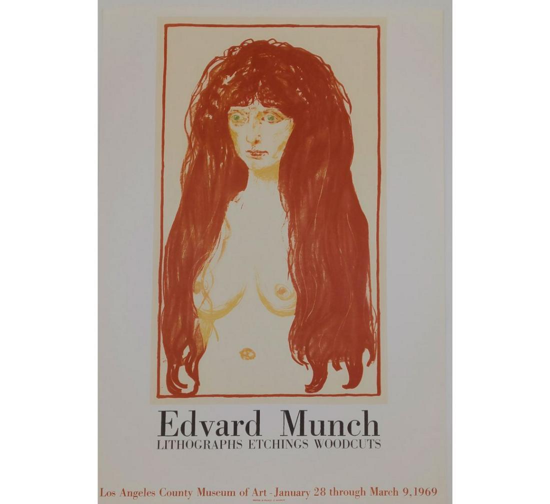 An Edvard Munch Lithographic Exhibition Poster LACMA (The Sin), 1969: An Edvard Munch Lithographic Exhibition Poster LACMA (The Sin), 1969. Measures approx. 30" X 20 1/4". Edvard Munch (12 December 1863 â€“ 23 January 1944) was a Norwegian painter and printmaker wh