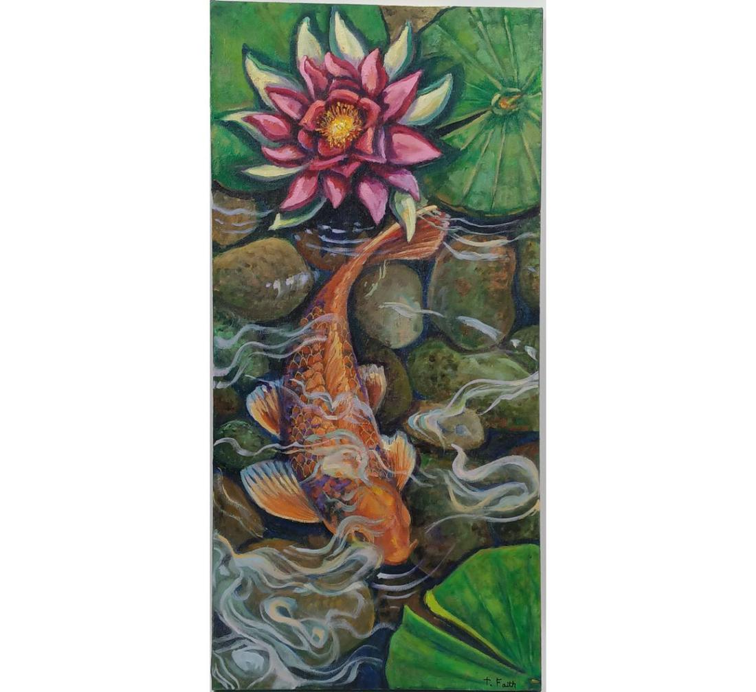 TRISTAN FAITH Acrylic Koi Pond Florida Painting (1 of 8)