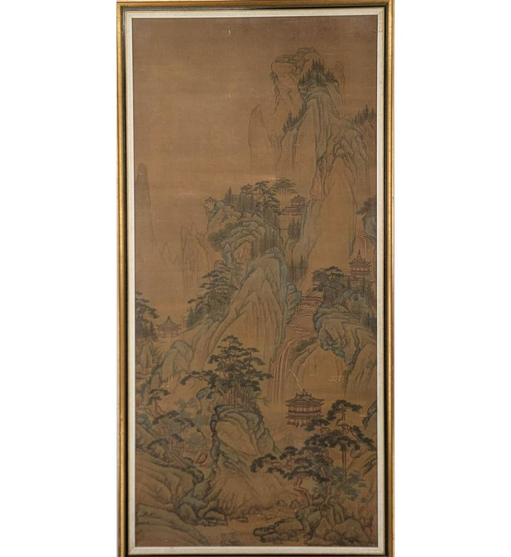 A Large Chinese Silk Landscape Painting Signed Mounted On Board (1 of 20)