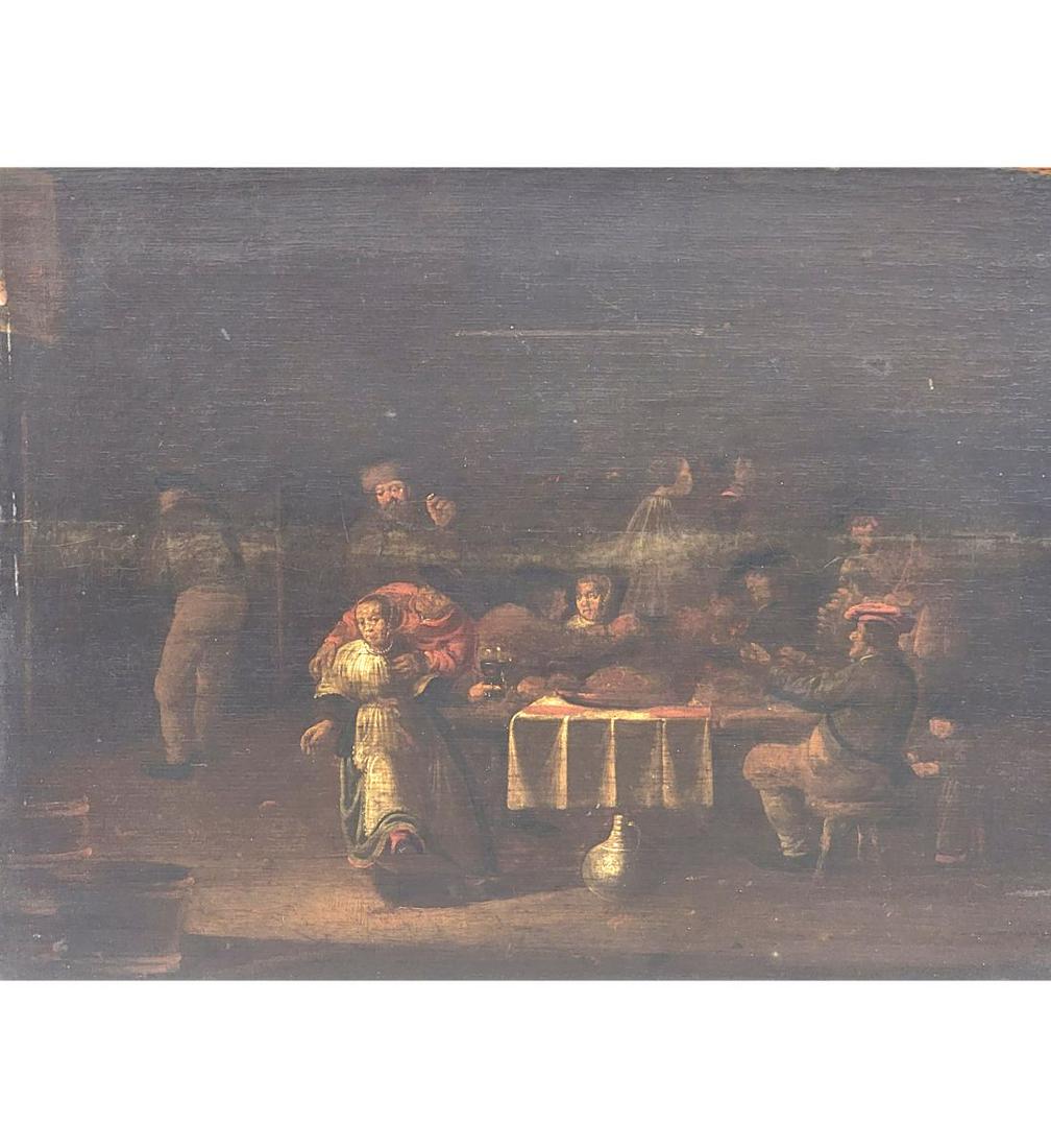 Antique Oil On Panel Interior Tavern Painting Probably Flemish 18-19th Century (1 of 14)