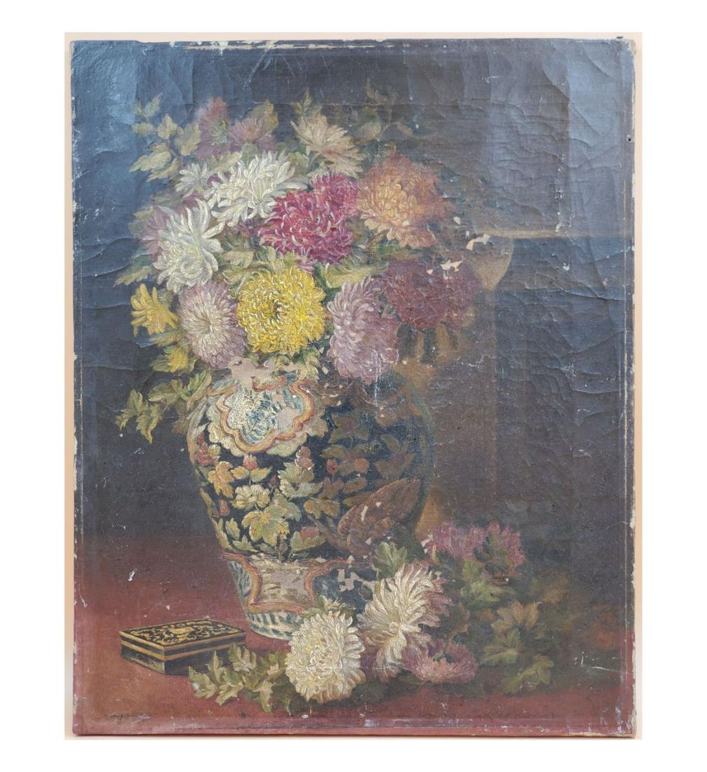 Unframed Oil on Canvas Still Life in the Manner of Henry Fantin-Latour: Unframed Oil on Canvas Still Life in the Manner of Henry Fantin-Latour. The Sight measures 21" x 18". This Collection Was Donated By A Private Collector To The One Human One World One Health Foundatio