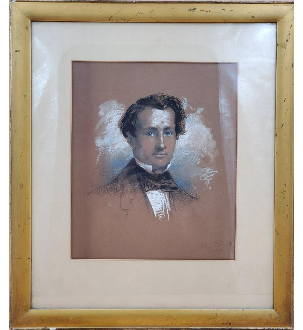 Framed 1852 Pastel on Paper "Portrait of a Gentleman", Attributed to William Crawford (1 of 7)