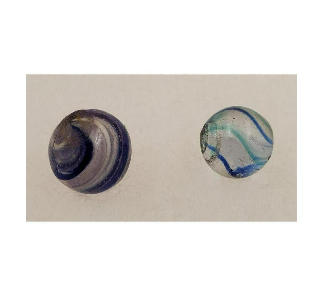 Marble:  2 Handmade Peewee Blue and White Colored Swirls (1 of 9)