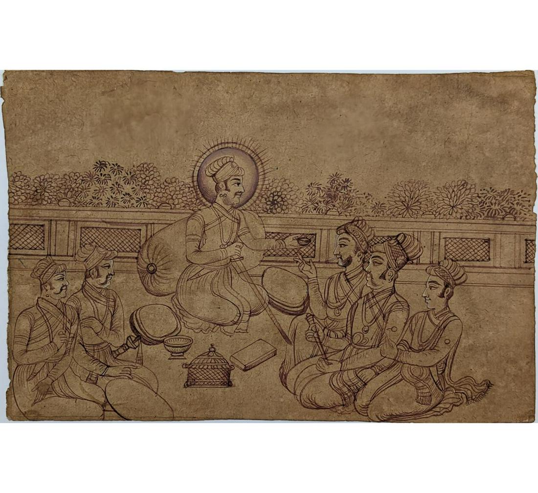 Udaipur School Indian Miniature Drawing Of Maharaja And His Ministers (1 of 6)