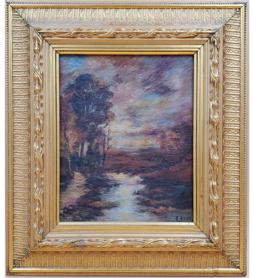 Signed A. Leroy Oil On Board Impressionist Landscape: Signed A. Leroy Oil On Board Impressionist Landscape. The Frame Measures 16 1/2" x 14 1/2" and the Sight measures 10" x 8". Please carefully read our terms of sale, shipping information, and request a