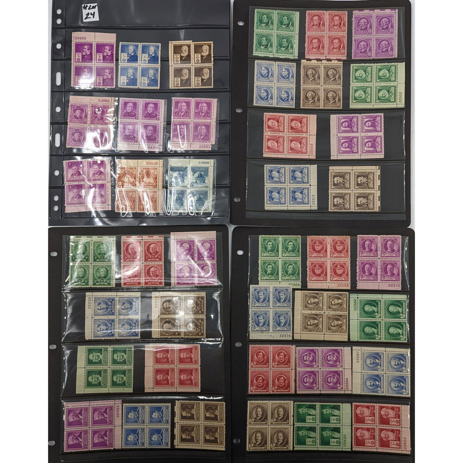 5 Stock Sheets With Stamps In Blocks From The 1940's Famous American Series Plus A Few Other Mid Cen: 5 Stock Sheets With Stamps In Blocks From The 1940's Famous American Series Plus A Few Other Mid Century Block. These blocks have centering mostly extra fine with only a light hinge. Many have plate n