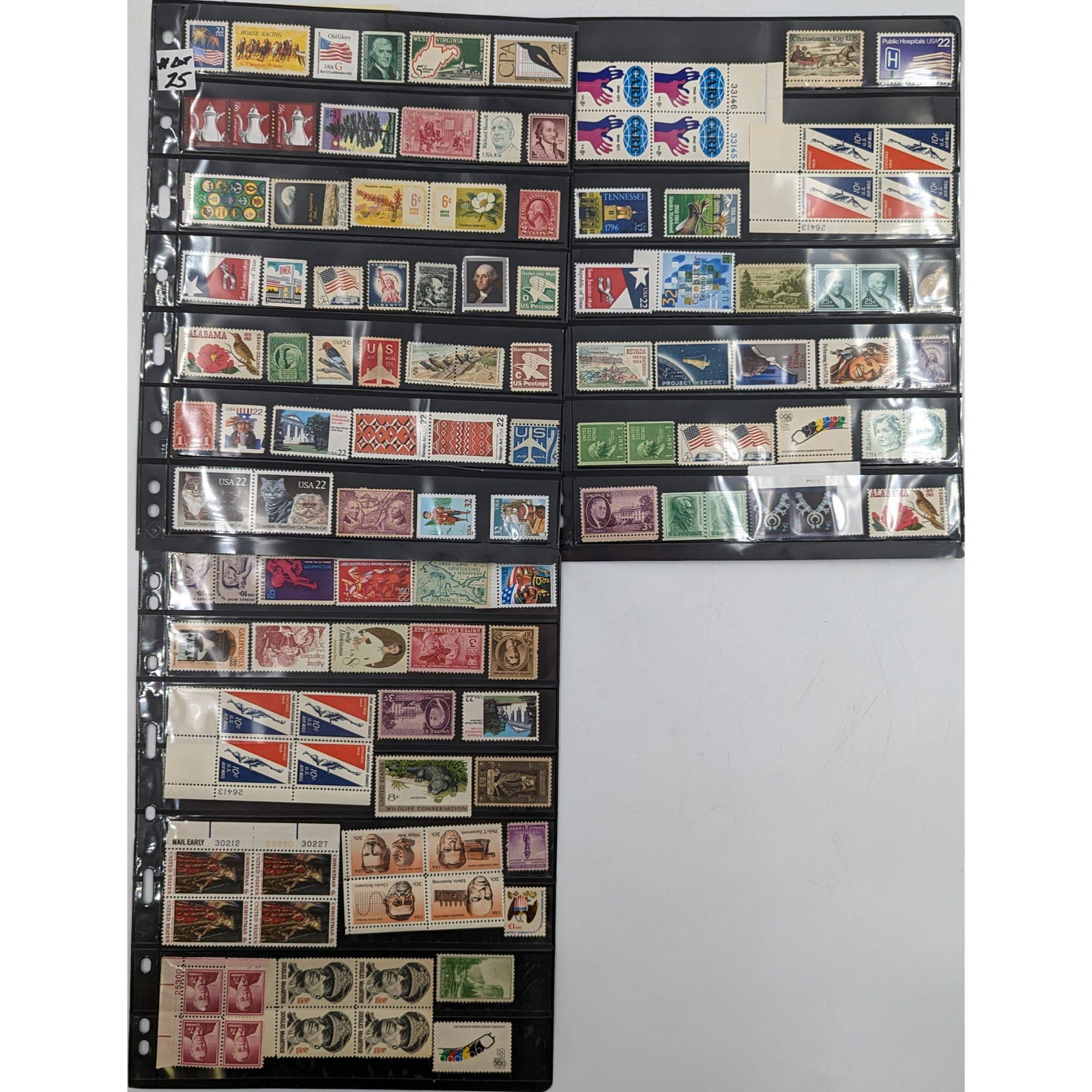 6 Stock Sheets, All US Mint And A Few Uncancelled, No Gum Almost All Mid Century Or Later: 6 Stock Sheets, All US Mint And A Few Uncancelled, No Gum Almost All Mid Century Or Later. Including Several Plate Blocks. Approximately 230 stamps. Please carefully read our terms of sale, shipping i