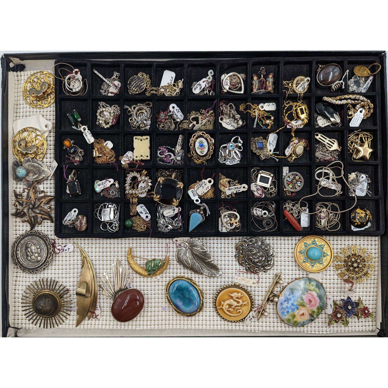 Vintage Lot Of Assorted Costume Jewelry: Vintage Lot Of Assorted Costume Jewelry. Contains at least one piece from B.S.K., Coro, Jan Michaels, Musi, Danecraft Sterling, and Sigrid Olsen. There are other stamped pieces but are too worn to dec