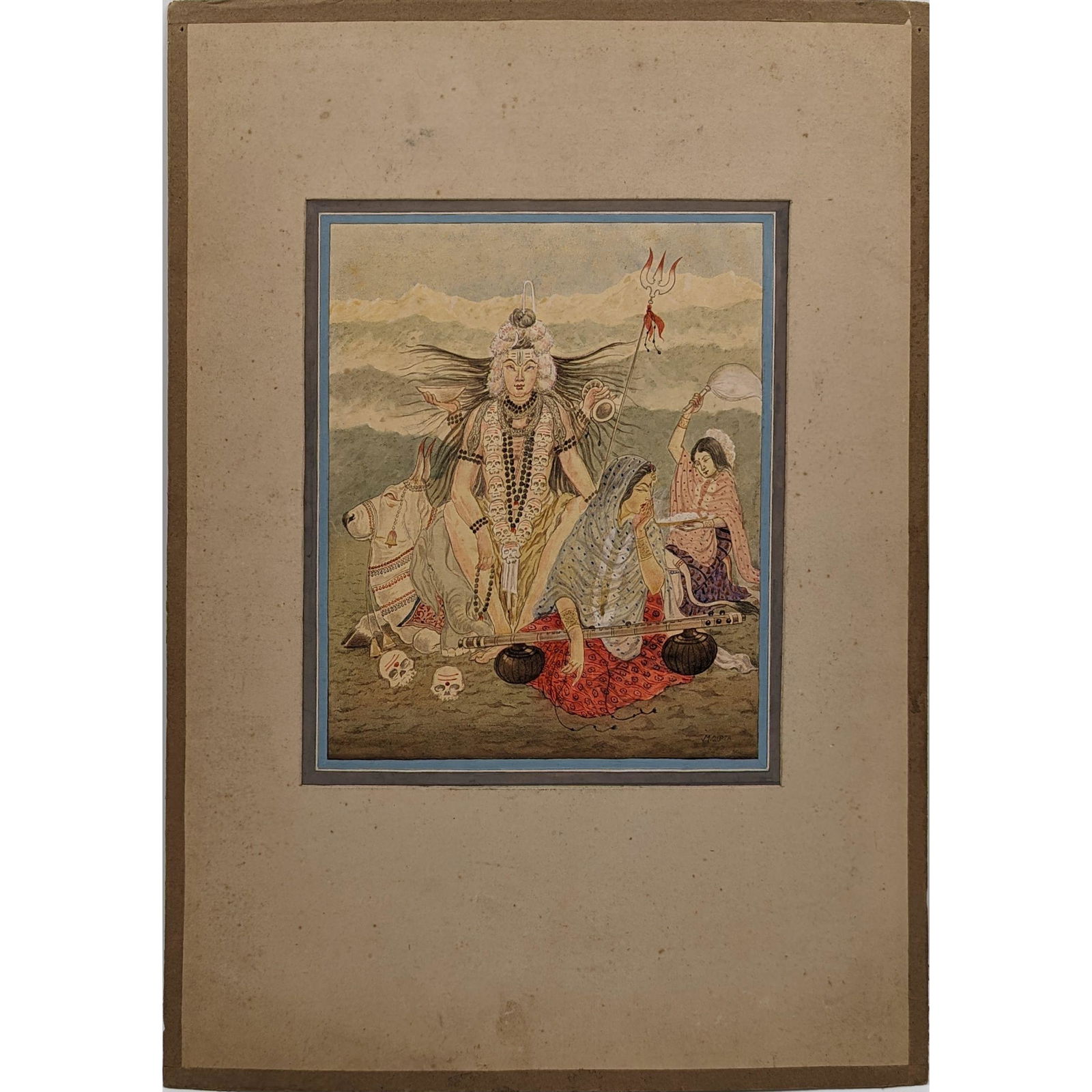 Signed M. Gupta Manindra Bhushan Gupta Watercolor Of Shiva And Devotees (1 of 8)