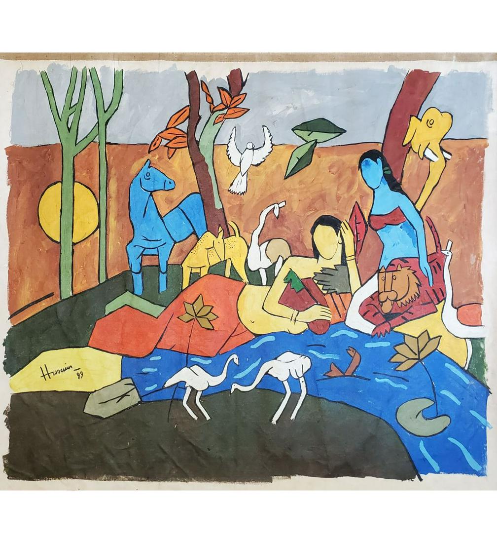 Maqbool Fida Husain 1915-2011 Oil on Canvas W/ COA Untitled (1 of 12)