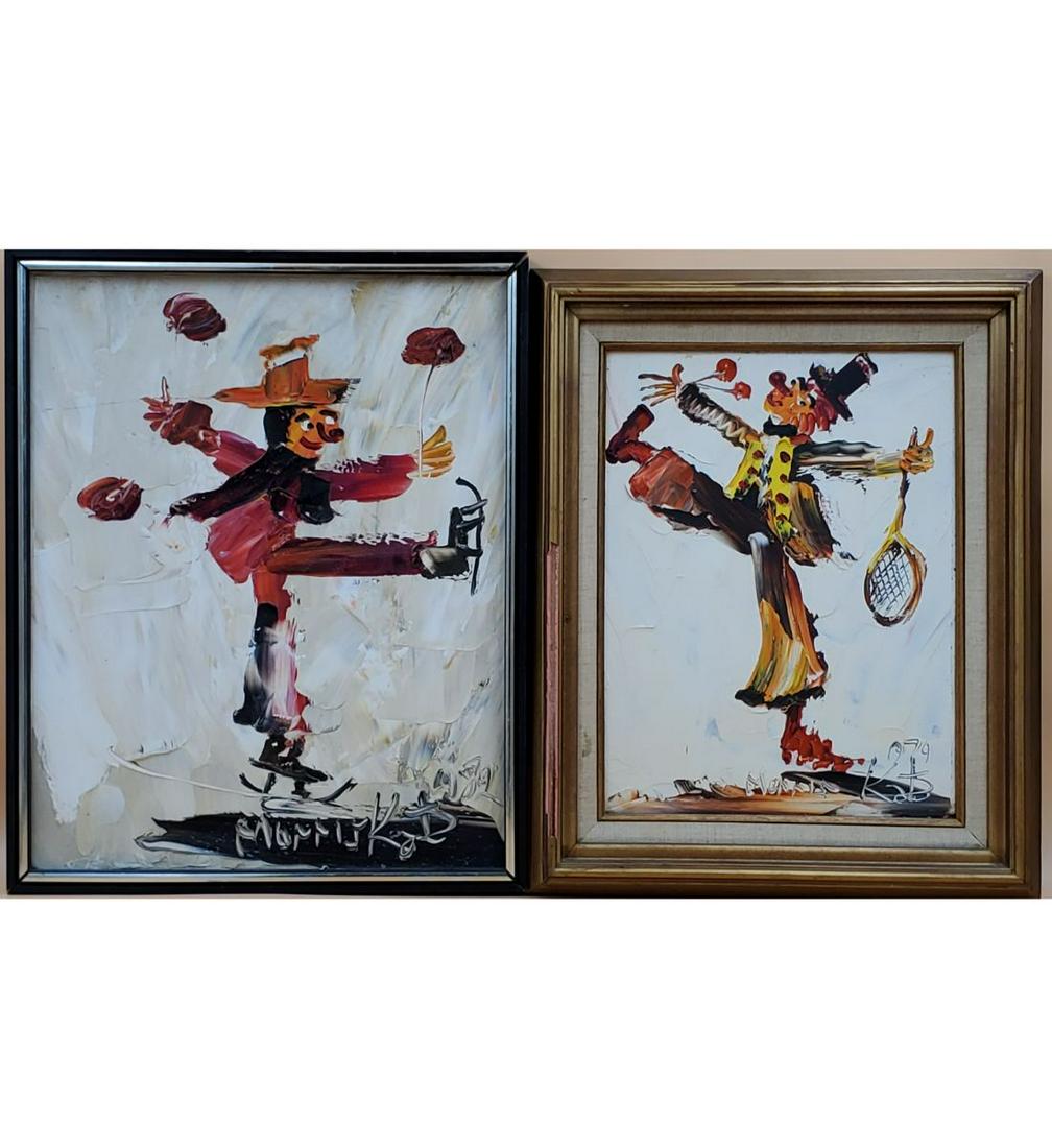 Pair of Signed Morris Katz Oil on Board Clown Painting (1 of 16)