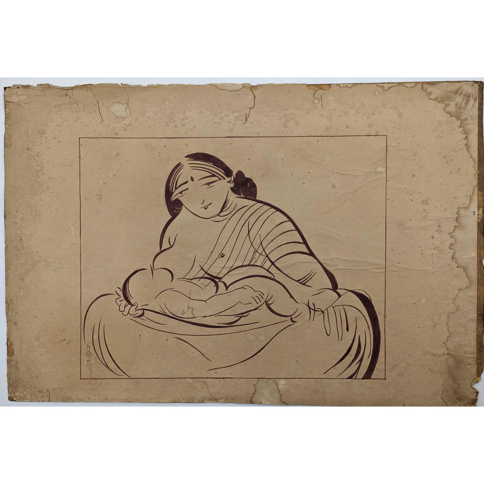 Devi Prasad Roy Choudhury (Indian 1899-1975) Painting Of A Mother And Child, Signed Lower Left (1 of 13)