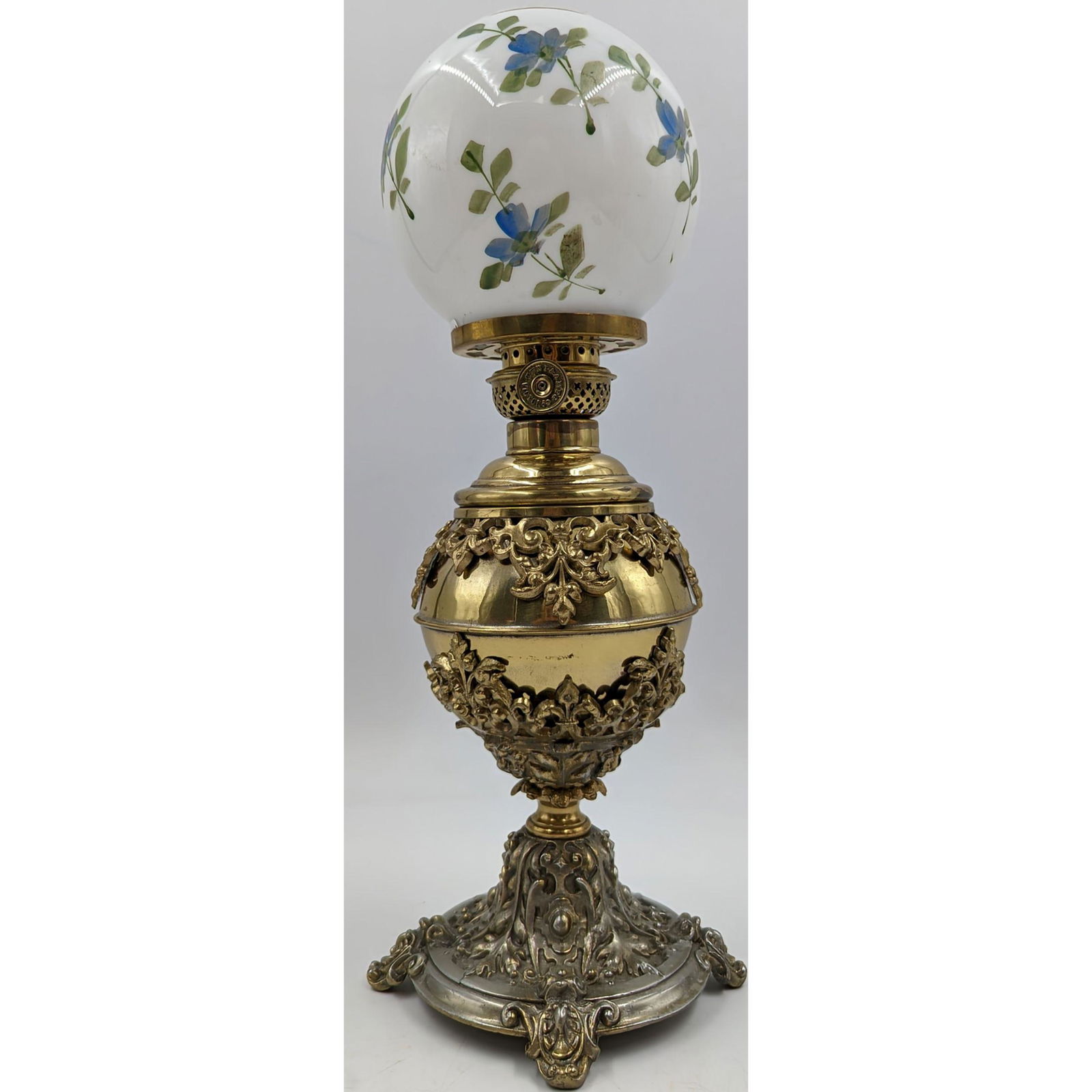 Miniature Brass Banquet Lamp With Removeable Font White Globe, Possibly 19th Century (1 of 10)