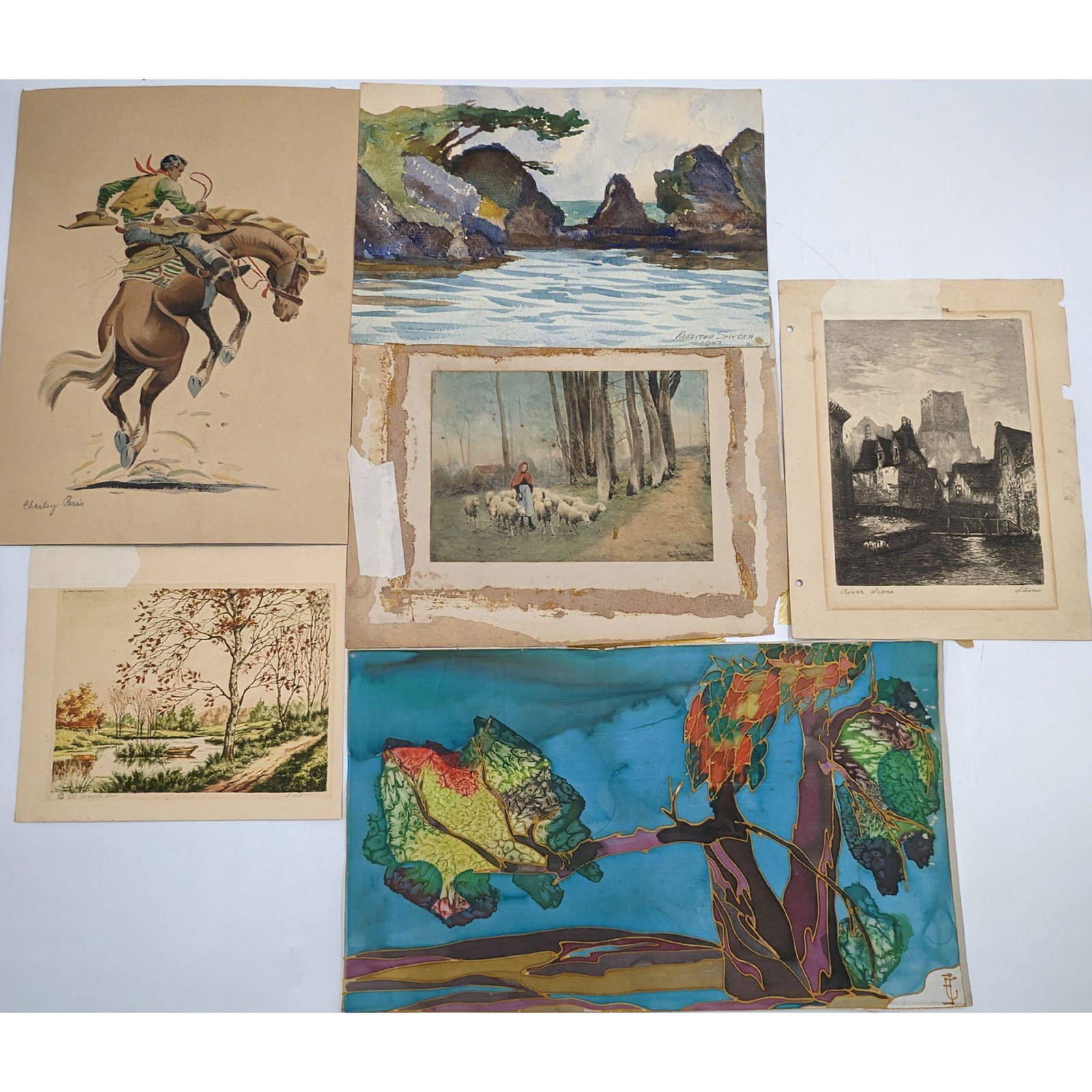 Lot Of 6 Unframed Pcs Of Artwork In Various Media. Some Early 20th C And Some Artist Signed (1 of 20)