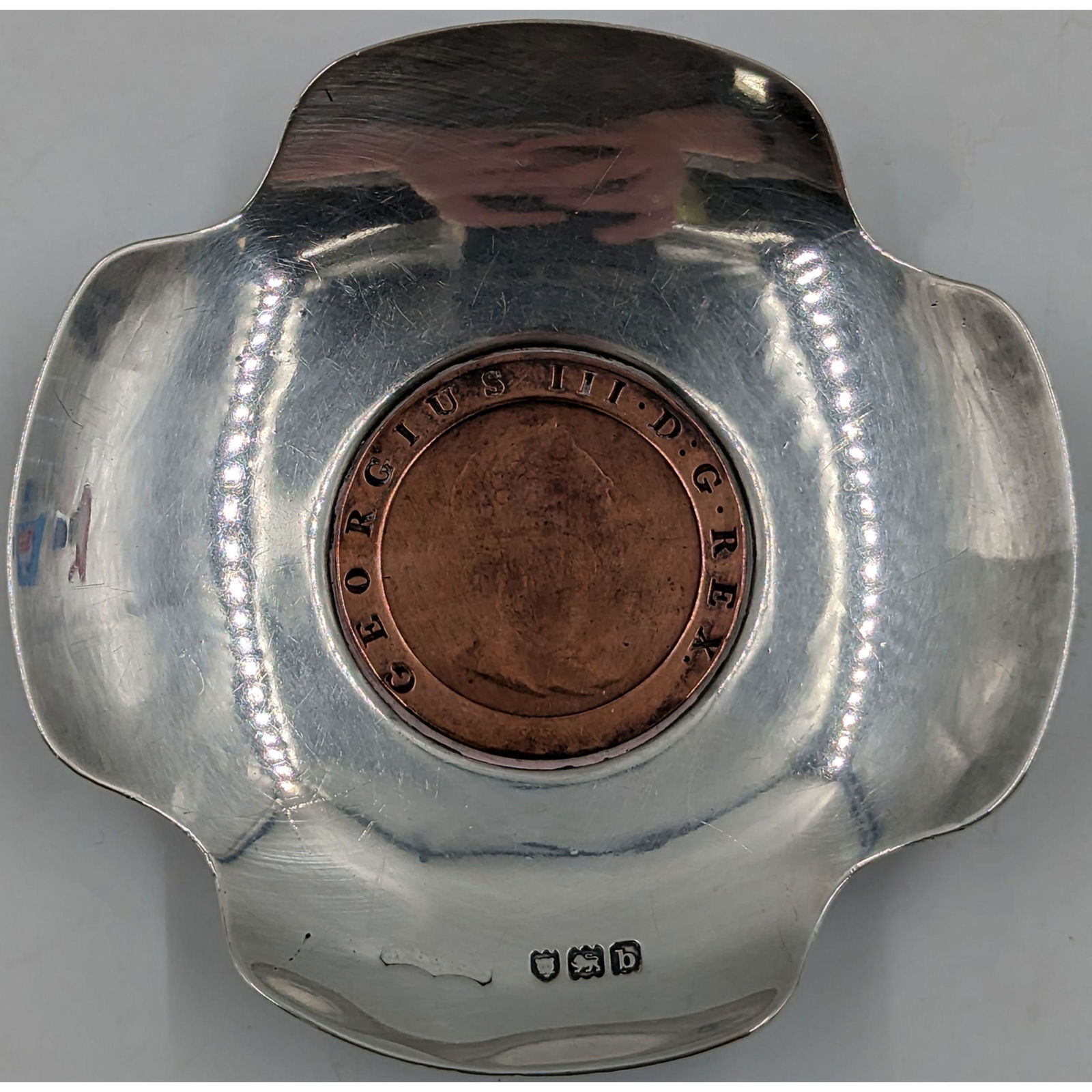 Vintage English Sterling Silver Bowl With A 1797 Two Pence Insert, 126 Grams (1 of 6)