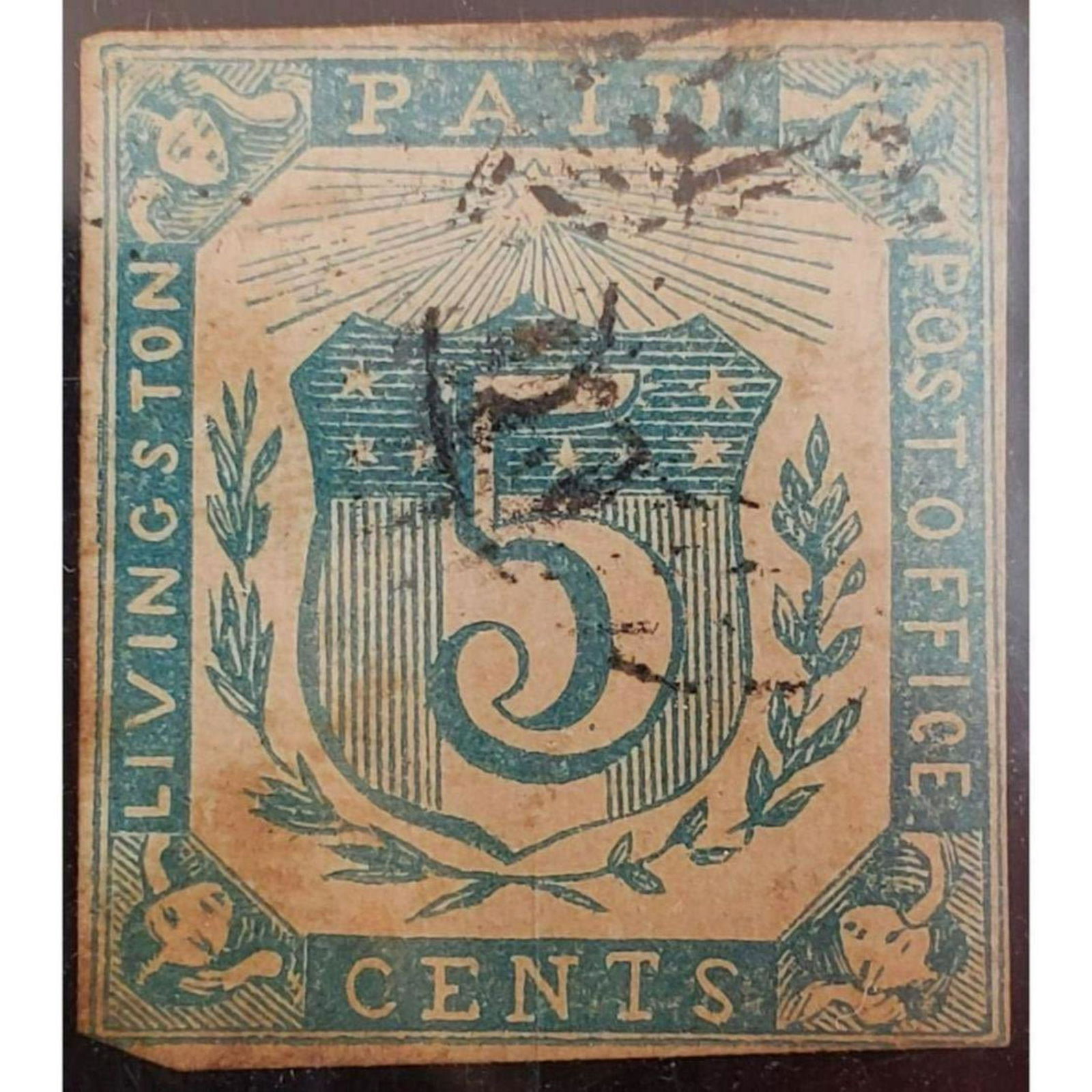 Extremely Rare Confederate Postmaster Provisional Stamp from Livingston Alabama, Used (1 of 1)