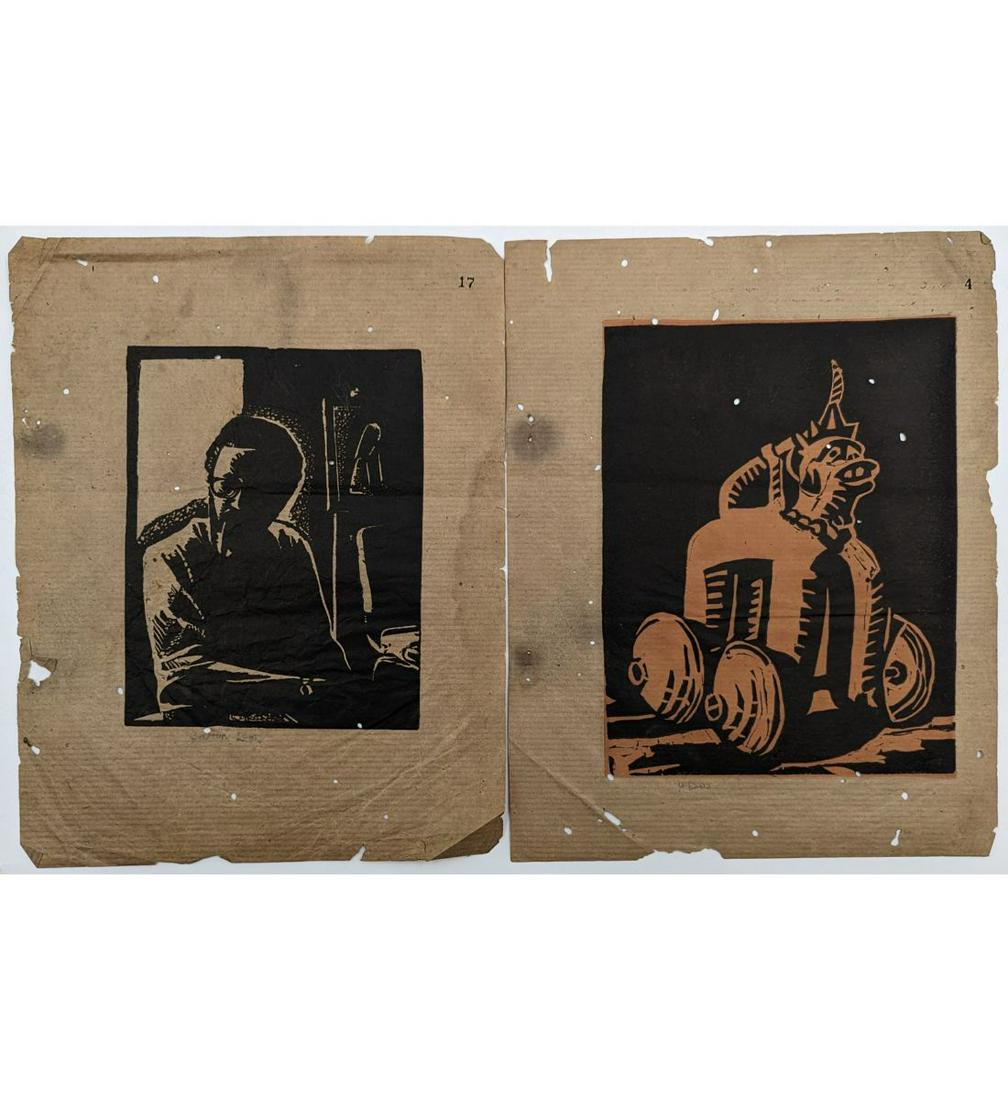 Lot Of 2 Old Bengal Master Painter And Print Artist Haren Das Signed Early Woodcuts (1 of 17)